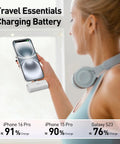 Pocket Sized 4500 Mah Portable Power Bank With 20W Fast Charge And Dual Usb C Ports For iPhone 17 16 15 Plus Pro Max And Samsung Galaxy S25 S24 S23 Android Travel Battery Pack being used to charge smartphones.