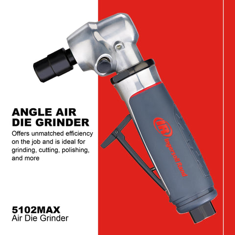 5102MAX Air Die Grinder with Right Angle Head and Ergonomic Grip, Grey, shown with spindle lock for quick grinding.