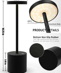 Two Pack Cordless Desk Lamp Rechargeable With 5000mAh Battery, Metal design, showing LED layout and non-slip rubber base.