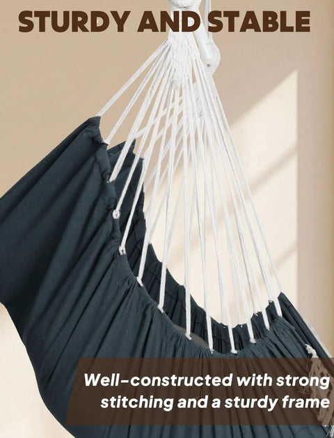 Hammock Chair Swing With Steel Spreader Bar Supports Up To 500 Lbs Two Cushions Included Portable Hanging Chair close-up of macrame.