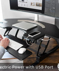 43 Inch Corner Electric Height Adjustable Desk Riser For Dual Monitors, Sit To Stand Tabletop Converter With USB Port