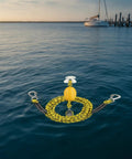 Marine Tow Line With Pulley Shock Absorb Bungee Dock Line Stretchable Rope For Dock Mooring Yellow And Green on water