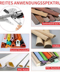Ratchet Miter Shears Multi-Angle Cutter 45-135° Single Pack shown with trim, PVC, wood samples, showcasing cutting versatility.