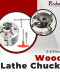 Wood Lathe Chuck Set 2-3/4 Inch Four Jaw Self-Centering Keyed Lathe Chuck With 1 Inch 8 TPI Thread and tools