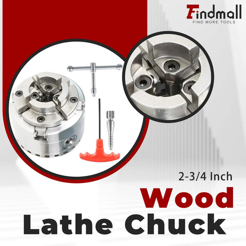 Wood Lathe Chuck Set 2-3/4 Inch Four Jaw Self-Centering Keyed Lathe Chuck With 1 Inch 8 TPI Thread and tools