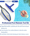 All In One Pro Grade Pool Cleaning Kit With 10 Inch Nylon Brush And 50 Inch Telescopic Aluminum Pole With Ultra Fine Mesh Skimmer Net