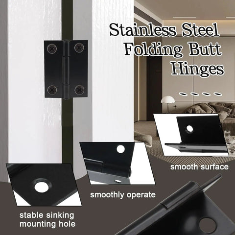 20 Pack 2 Inch Mini Butt Hinges In Black, Stainless Steel Cabinet Hinges For Wood Boxes And Crafts, durable and rust-resistant.