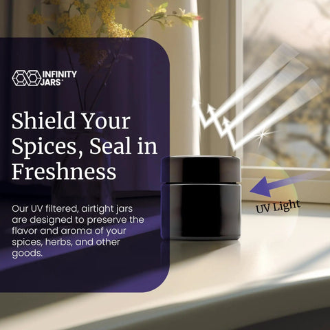 Top Tier Tall Black Glass Storage Vessel With Ultraviolet Filtering Glass showcasing a UV filtering airtight jar on a windowsill.