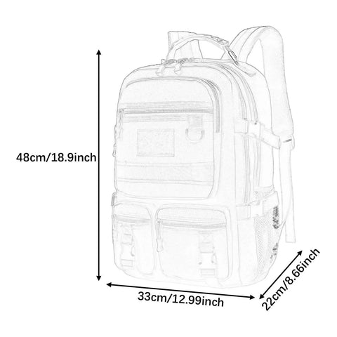 Rugged Hiking Backpack For Outdoor Adventures And Weekend Trips, ventilated back panel, 48x33x22cm size diagram