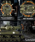 Image showing 1 18th Scale RC Battle Tank With BB Shooting, Smoke And Lights, Realistic M4A3 Sherman Remote Control details