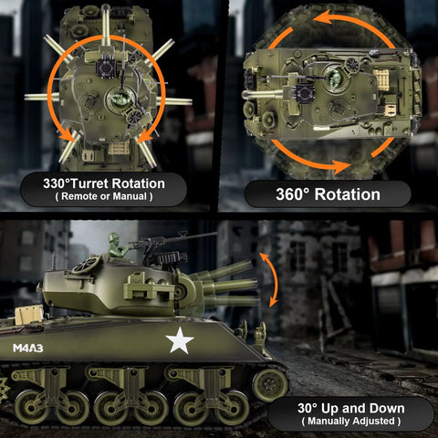 Image showing 1 18th Scale RC Battle Tank With BB Shooting, Smoke And Lights, Realistic M4A3 Sherman Remote Control details