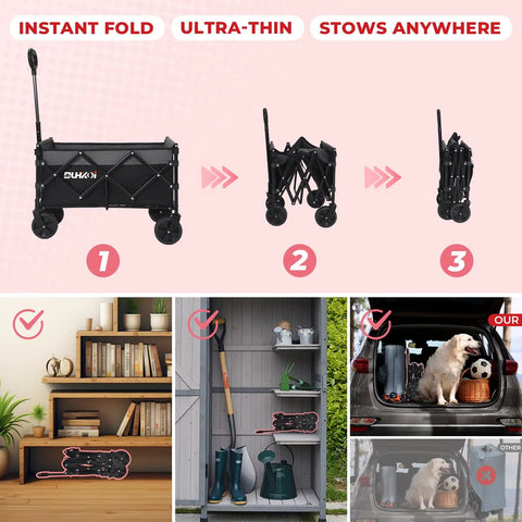 Ultra Light Folding Wagon On Wheels For Easy Grocery Runs And Outdoor Adventures, 11 Lb Portable Utility Cart folded and stored