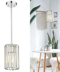 Crystal Chandelier 4-Tier Modern Pendant Light With Polished Chrome Finish for Dining Room, Sparkling Clear Prisms in Room