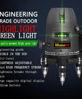 Green Laser Level With 5 Line Projection And 360 Degree Self Leveling Ultra Bright Outdoor Alignment Tool With Five Beam Spots Rotating Digital Lithium Ion Battery High Capacity For Precise Layout on tripod