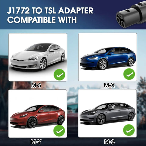 J1772 To Tesla Adapter Level 1 Level 2 EV Charger Straight Up Rock Solid 240 Volt AC 80 Amp Portable Charging Rig for Model S, Y, X, 3.