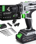 Cordless Drill Set With 20V Power Drill, 2.0Ah Battery And Fast Charger, Three Eighths Inch Keyless Chuck, 18 Plus 1 Torque Settings