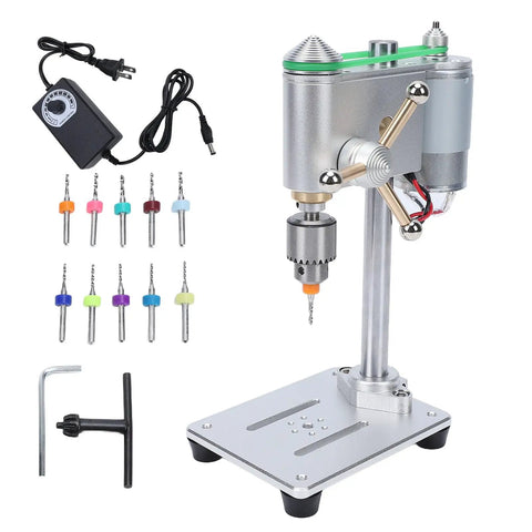 Cool Compact Mini Drill Press Machine With 360 Degree Rotation And Variable Speed Control for wood, metal, and jewelry projects.
