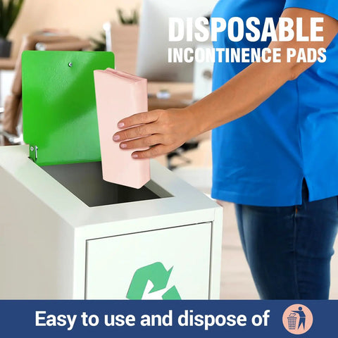 Person disposing of Extra Large Disposable Bed Pads 40 By 36 Inches, 30 Pack Heavy Duty Incontinence Underpads in a recycling bin.