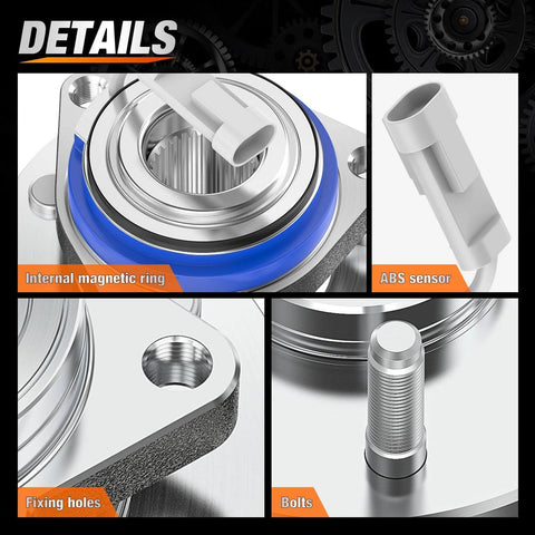 Detailed view of Single Front Wheel Hub and Bearing Assembly w/ ABS, Speed Sensor Included, GM 5-Lug OEM 513121 components.