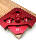 Heavy Duty Aluminum Router Template For Smooth Round Corners On Furniture And Woodworking Projects Rustproof Design showing red aluminum jig on wood.