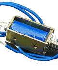 5N 12V DC Push Pull Open Frame Solenoid Electromagnet With Built In Mounting Board Miniature Spring Loaded Actuator For ATM Machines Vending Heavy Duty Industrial Use, blue wires