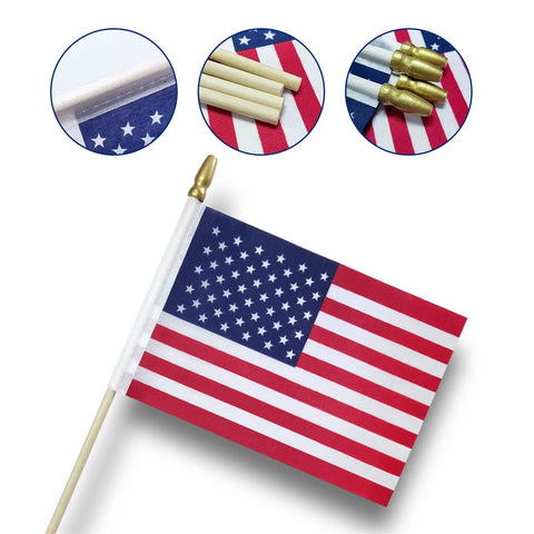 50 Pack Small American Flags On Sticks 4x6 Outdoor Flags for 4th of July Memorial Day Decor polyester UV resistant close-up
