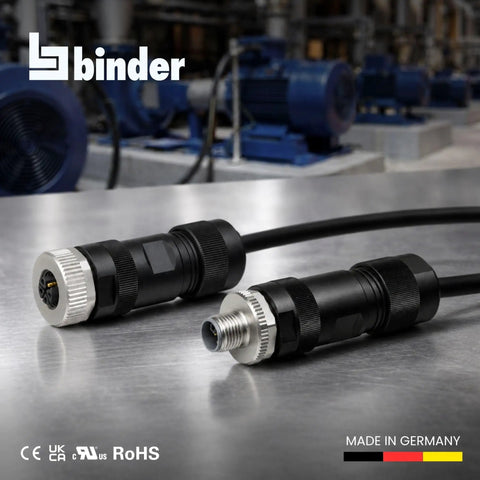 M12 L Coded 4 Plus FE Unshielded Power Cable Connector IP67 for 8 to 13mm Cables, Screw On M12 Thread, Industrial Grade, Field Ready Rugged Waterproof IP Rated, DIN EN IEC 61076-2-111 Compatible, black cable connectors