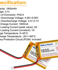 Two-Pack 3.7V 1800mAh LiPo Battery With JST 2.0 Plug Includes 1A USB Charger Cable And Protection Board specifications
