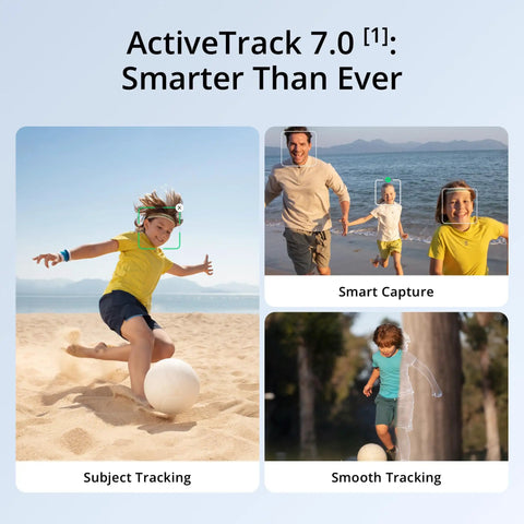 Osmo Mobile 7 Gimbal Stabilizer For iPhone And Android showcasing ActiveTrack 7.0 features with smart capture and subject tracking