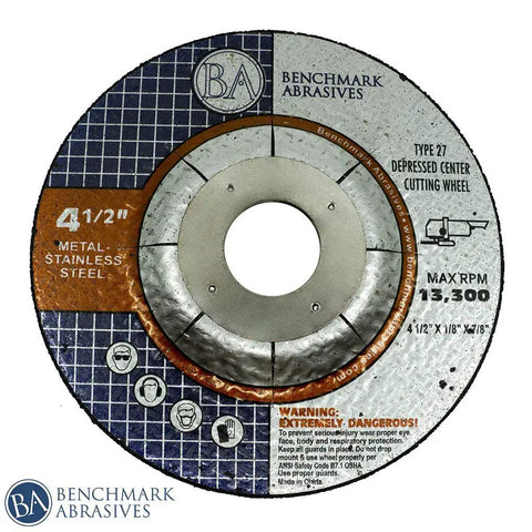 Four And A Half Inch Grinder Cut Off Wheels For Pipeline Cutting Heavy Duty Type One Disc For Metal And Steel Including Stainless Steel With Seven Eighth Inch Arbor Hole Pack Of Twenty Five, front view