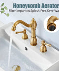 8 Inch Widespread Bathroom Sink Faucet With 3 Hole Deck Mount Vanity Mixer Tap Pop Up Drain Antique Brass Double Lever Handle All Metal Brass Construction Rustproof And Easy To Install shown over white sink