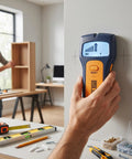 FTVOGUE Stud Finder Wall Scanner, with Smart Chip LCD Display held against a wall, detecting studs in home improvement setting.