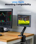 8-Inch Security Camera Monitor With HDMI VGA BNC AV USB Inputs, mounted on desk with VESA 75x75 compatibility