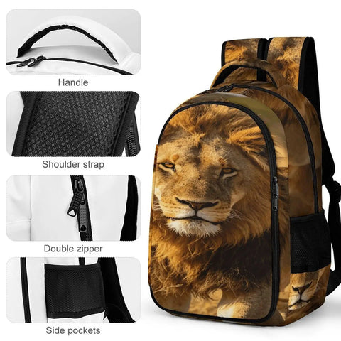 Wild King Lion Printed Unisex Backpack Large Capacity for Everyday Use Durable Polyester Daypack With Breathable Fabric Sturdy Zipper