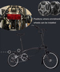 Brompton Omni Directional Wheels installation on folding bike with 58mm easy wheels, showcasing versatility and maneuverability.