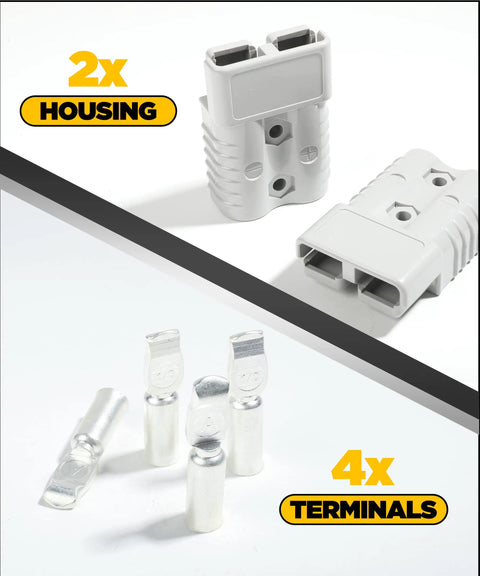 2 Pack 175 Amp Battery Quick Disconnect Connectors for 2 to 4 Gauge Cables, Beefy Battery Terminal Kit for Car Winch and Trailer, 12 Volt Wire Harness Plug and Jumper Cable Connect and Disconnect; 2 housings and 4 terminals