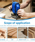 Person using a table-mounted router on plywood, showcasing material compatibility for Six Piece Round Nose Router Bit And 90 Degree V Groove Router Bit Set With One Quarter Inch Shank For Cove Box And Juice Groove Cuts In CNC Woodworking Tools.