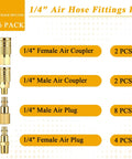 Air Hose Fittings Kit 16 Pc 1/4 In NPT Quick Connect Couplers And Plugs For Pneumatic Tools And Compressors product components