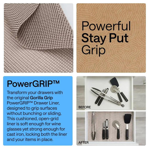 Heavy Duty Nonadhesive Drawer Liner 12 By 20 Feet Beige Anti Slip Cabinet Wrap With Tough Grip To Keep Everything Locked In And Zero Bunching For A Clean Look That Truly Has Your Back All Week Long