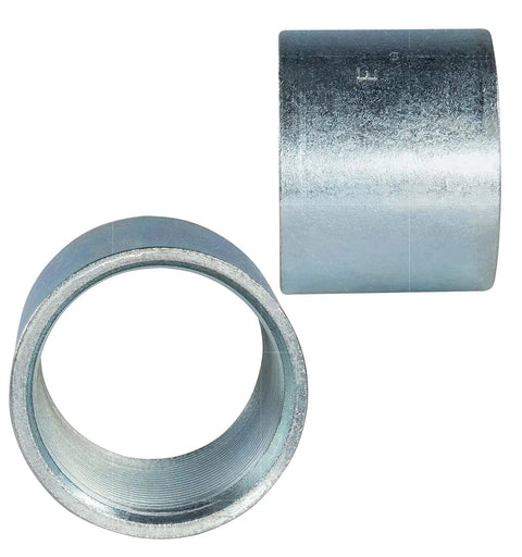Heavy Duty 5 Inch Straight Merchant Steel Pipe Coupler Built Solid For Rough And Ready Site Work Featuring Galvanized Rust Proof Coating.