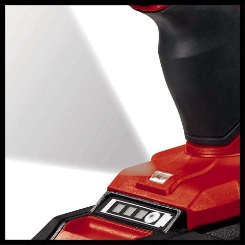 Close-up of Badass 18V Cordless Drill And Screwdriver Kit sporting LED battery indicator and ergonomic softgrip handle.