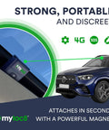 Keep Your Ride Secure With This Heavy Duty Magnet GPS Tracker Featuring Free 4G LTE Tracking App shown on a car interior.