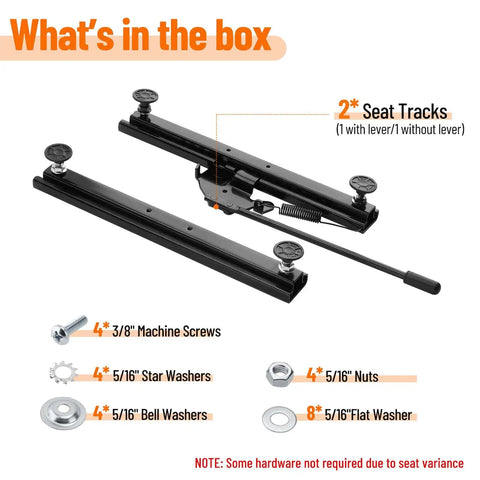 Universal Go Kart Seat Slider Kit With Hardware For Bucket Seats, Easy Install, Seven Inch Forward Back Travel components