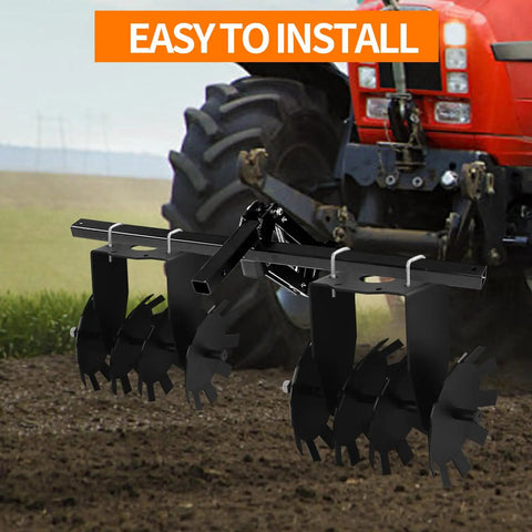 Heavy Duty Disc Harrow 2 Pack For ATV UTV Use with four rotating disc plow blades attached to tractor on field