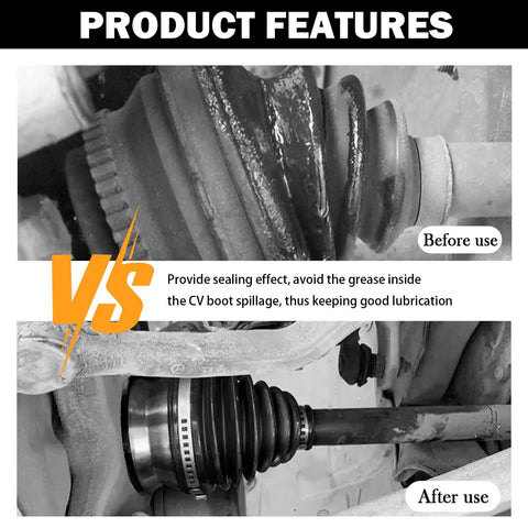 Axle Boot Repair Kit With Boot Expander Tool Clamps And Zip Ties Silicone Boots showing before and after sealing effect