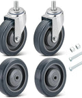 Smooth Operator Four Pack Shopping Cart Replacement Wheels Five Inch Polyurethane Casters with bolts and mounting nuts shown.