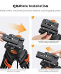 QR-Plate installation steps for 80 Inch Aluminum Fluid Head Video Tripod With Quick Release Plate