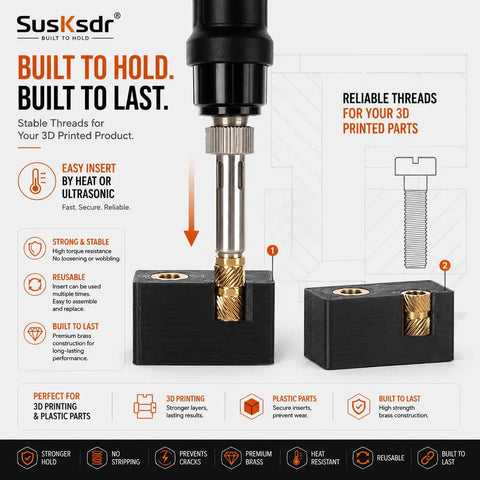 Heat Set Threaded Inserts Kit With Knurled Brass Inserts Sizes M2 And M25 And M3 And M4 And M5 And M6 For 3D Printing And DIY Projects Dope Budget Friendly Includes Extended Tip Heat Set Tool For Precise Strong Plastic Components illustrated