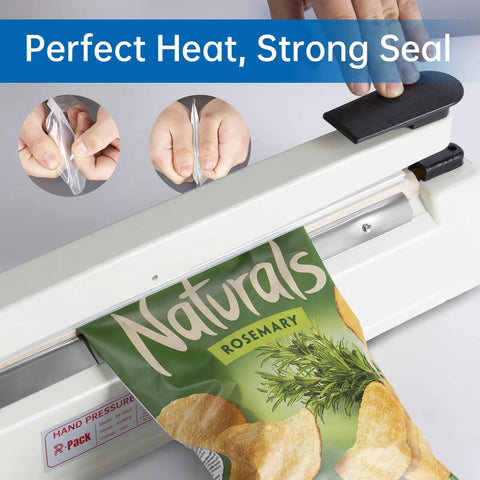 Heavy Duty Impulse Heat Sealer With 12 Inch Seal Bar And Built In Cutter Adjustable Temp For Plastic Bags in use sealing chips.