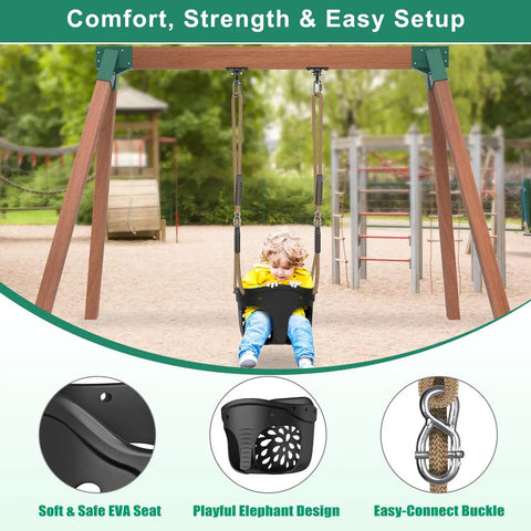 Heavy Duty Swing Set Brackets Kit With 2 Green A Frame Brackets Ready To Roll 4 Black Swing Hangers And 2 Black Swing Seats For Easy DIY Backyard Playground Setup For Kids And Toddlers